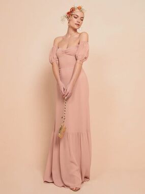 Reformation Farrow Dusty Rose Puff-Sleeve Maxi Dress